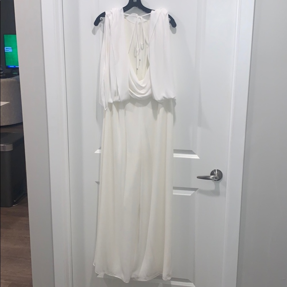 Halston Heritage White Jumpsuit with Drape Arm